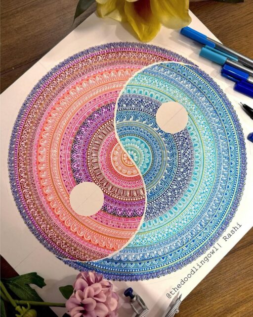 🌗🎨 Two moods, one beautiful mandala 🎨🌗

This stunning artwork by @thedoodlingowl feels like a perfect balance between warm and cool, calm and energy. One half glows with sunset pinks and purples, while the other flows with ocean blues and teals — meeting in the center in a peaceful, powerful harmony. ✨

What makes this piece so special:

1️⃣ Color contrast — warm vs cool tones create a beautiful visual balance
2️⃣ Intricate linework — every ring is filled with tiny, mindful details
3️⃣ Yin–yang feeling — two worlds blending into one calm design
4️⃣ Soothing symmetry — the circular pattern feels grounding and meditative
5️⃣ A moment of flow — art that invites you to slow down and breathe

Art by: @thedoodlingowl 💛

#MandalaArt #DoodleArtist #ColorHarmony #MindfulDrawing #CreativeCalm #PatternArt #DoodleInspiration #ArtForRelaxation #InkAndColor #SlowArt
