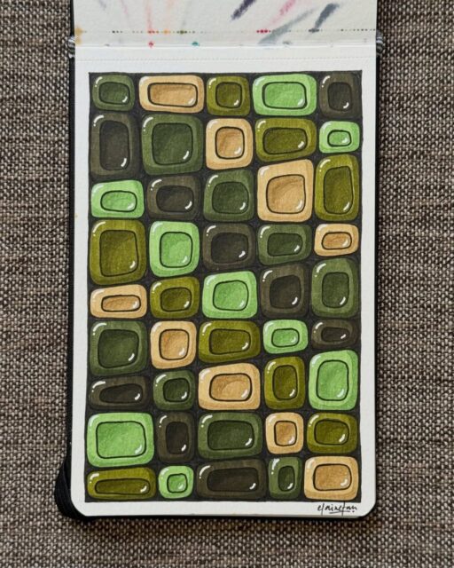🌿✨ Retro Shapes, Organic Rhythm ✨🌿

This captivating piece by @natenialeart transforms simple rounded rectangles into a beautifully balanced abstract composition. Layers of earthy greens, olive tones, and soft beige create a calming palette, while glossy highlights give each shape a polished, almost glass-like appearance. The structured grid feels orderly, yet the varied sizes and colors keep the artwork playful and full of movement. 🎨

Why this artwork stands out:

1️⃣ Earth-inspired palette — soothing greens and natural tones
2️⃣ Glossy highlights — creates depth and dimension
3️⃣ Geometric repetition — satisfying visual harmony
4️⃣ Varied shape sizes — keeps the composition dynamic
5️⃣ Modern abstract feel — simple forms with strong impact

Art by: @natenialeart 🤍

#AbstractArt #GeometricArt #PatternArt #WatercolorArt #SketchbookArt #CreativePatterns #ModernDoodle #ArtInspiration #VisualRhythm #ContemporaryArt #ColorStudy #MixedMediaArt #ArtistCommunity #DailyArt #DrawingInspiration
