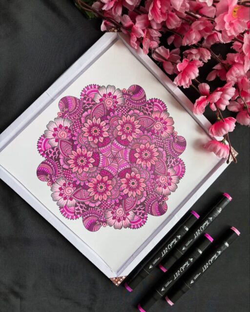 🌸✨ Layers of petals, harmony in pink ✨🌸
This stunning mandala by @youmeandthreads radiates warmth through its lush floral layering and vibrant pink palette. The composition blooms outward with repeating petals, paisley curves, and delicate textures that create depth while maintaining perfect symmetry. Every section feels thoughtfully connected, making the artwork both energizing and soothing to explore. 🖊️💗
Why this artwork stands out:
1️⃣ Floral mandala fusion — rich botanical elegance
2️⃣ Monochrome pink palette — bold yet calming cohesion
3️⃣ Dense layered detailing — depth with rhythmic flow
4️⃣ Balanced symmetry — visually satisfying and meditative
5️⃣ Inspires mindful coloring & doodling — joyful creative energy
Art by: @youmeandthreads 🤍
#MandalaArt #FloralDoodle #InkDrawing #PatternArt #MindfulArt #DoodleInspiration #PinkArt #SketchbookArt #SlowArt